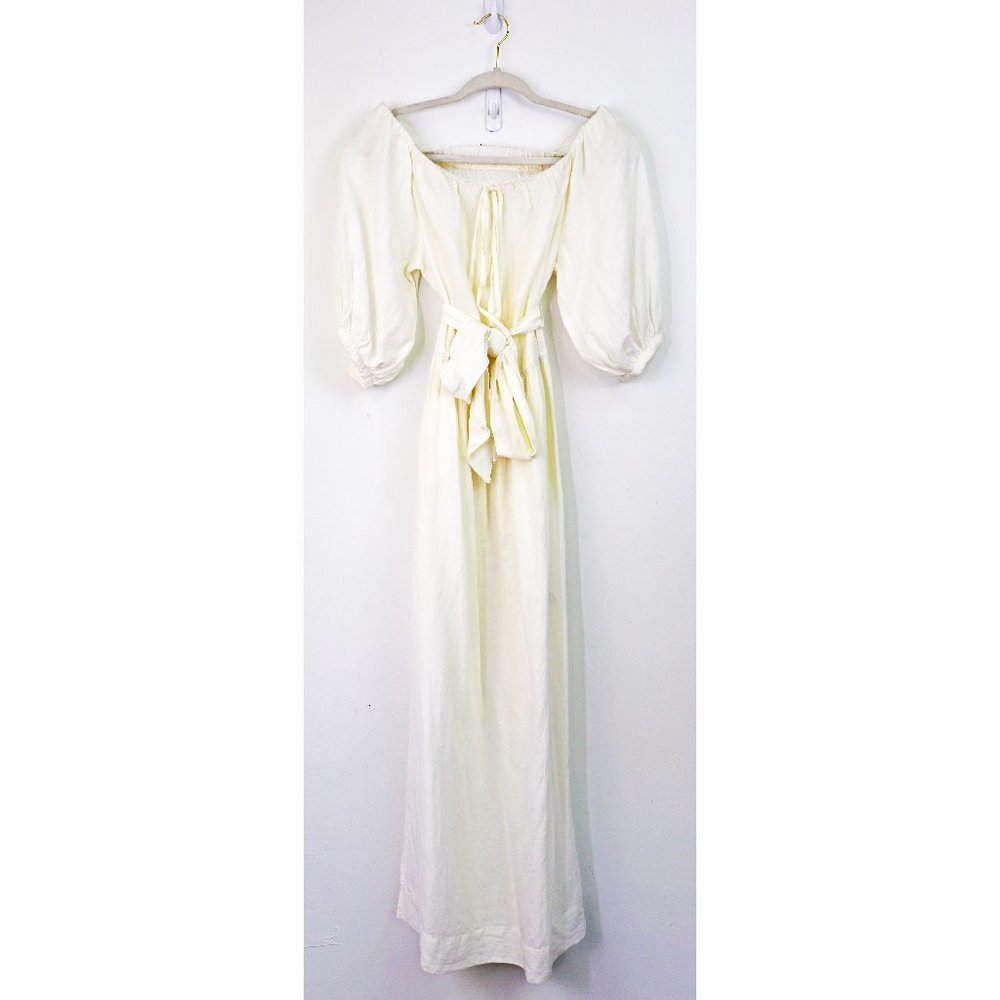 NEW Topshop Linen Blend Belted Bardot Midi Dress 6 - Picture 4 of 8